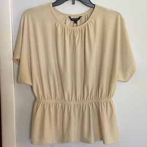 Wardrobe Crew Neck Peplum Flutter Sleeve Beige Top Size Small